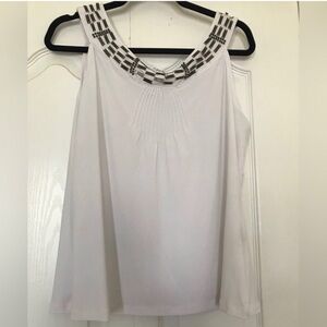 Calvin Klein White Beaded Neck Sleeveless Top